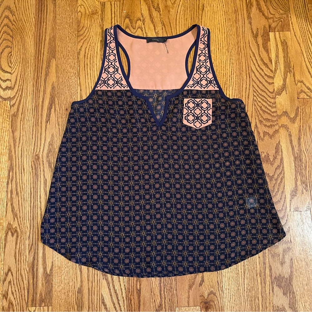 THML Navy Patterned Embroidered Racerback Tank Top - Picture 3 of 10